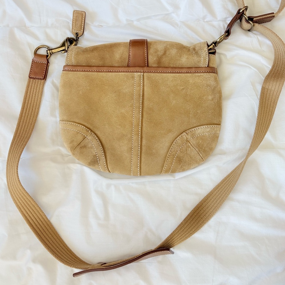 Coach mini Suede Saddle Bag 4743 Tan Mini Crossbody Equestrian Vintage - Picture 11 of 15